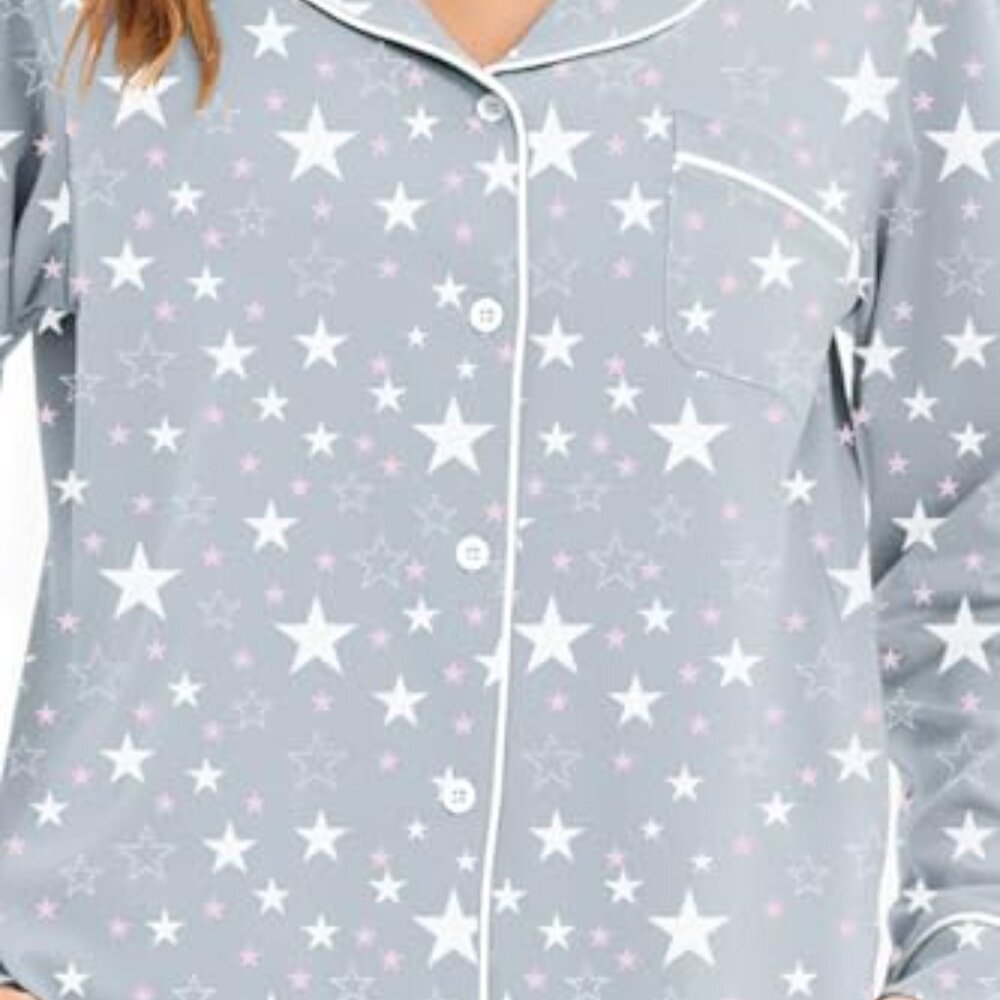 Soft Cotton Pajama Set Button-Down Long Sleeve Sl… - image 3